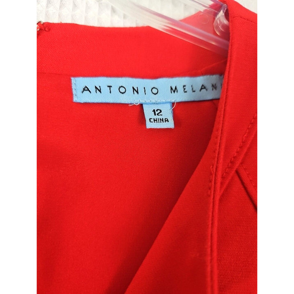 Antonio Melani ~Woman Size 12~ Coral Red Sleeveless Classic Sheath Dress V-Neck. - Picture 4 of 11